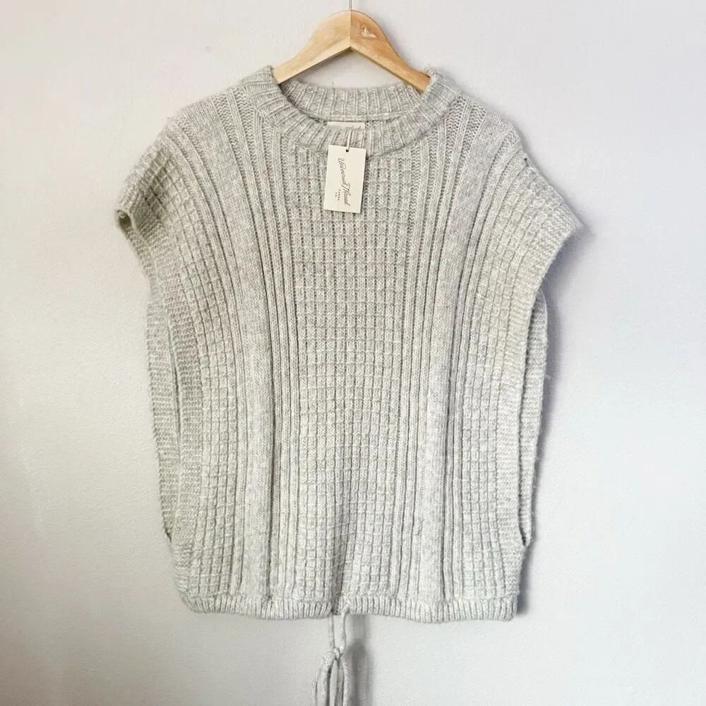 UNIVERSAL THREAD | Gray Knit Sweater Vest OS One Size Sleeveless Drawstring Tie - Picture 3 of 9